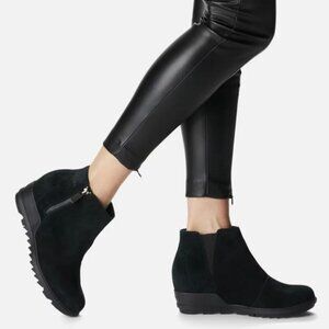 Sorel Evie Zip Black Suede Ankle black boots wedge comfort booties Size 9.5